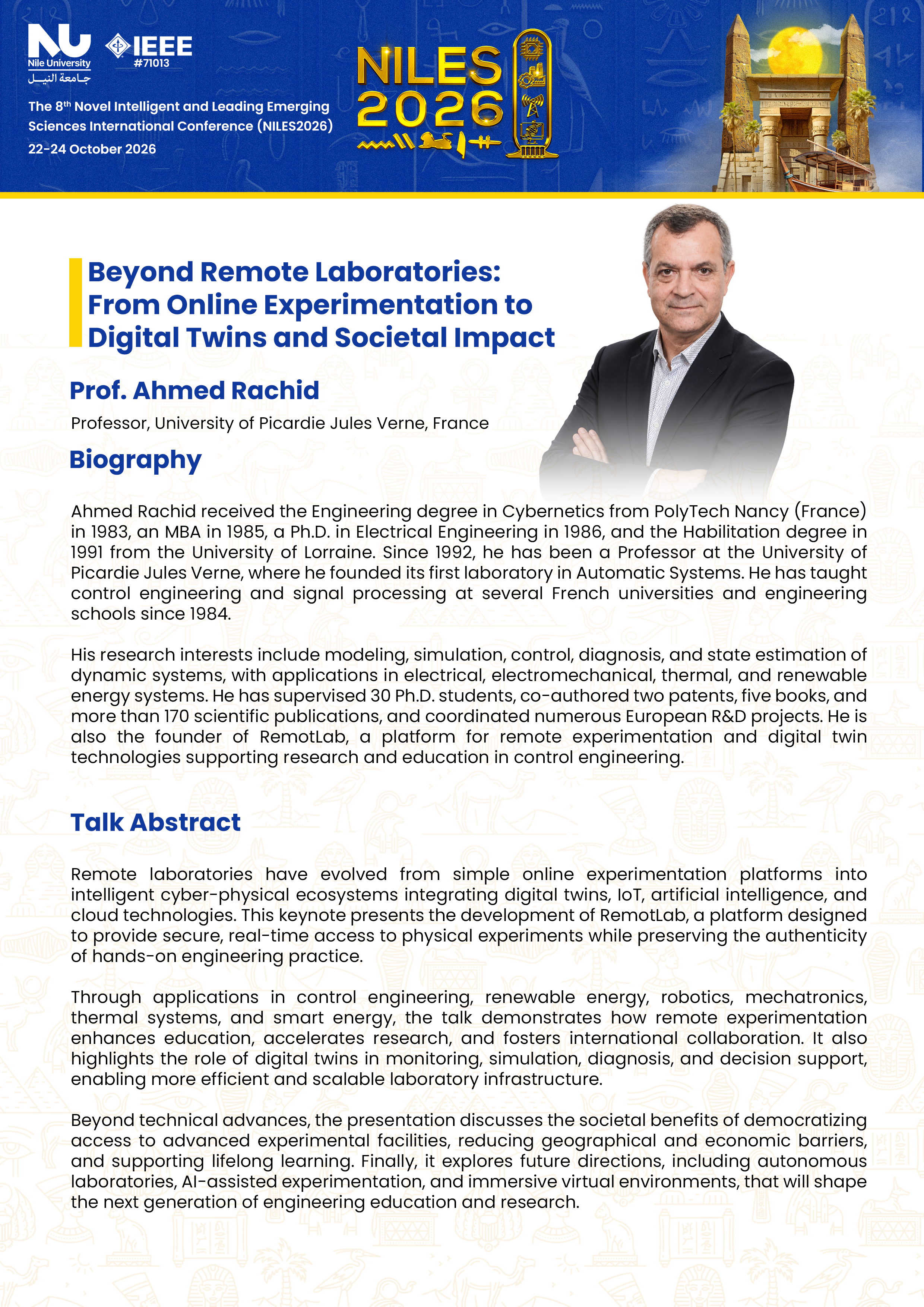 Prof. Ahmed Rachid Biography and Abstract